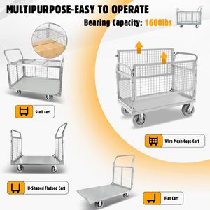 Carrinho de plataforma com gaiola 4-em-1 Heavy Duty Push Cart Dolly Load 1800LBS Caminhão de mão de plataforma multiuso Dolly Flatbed Cart