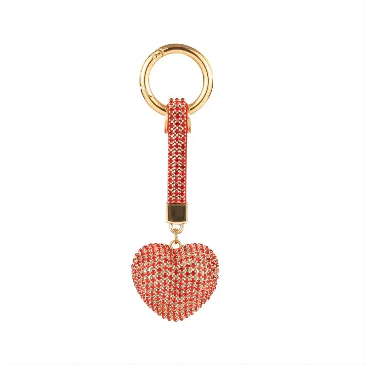 Sparkly Rhinestone Heart Keychain Crystal Bling PU Lanyard Spring O Ring Clip Women Girl Bag Handbag Decoration Car Key Chain