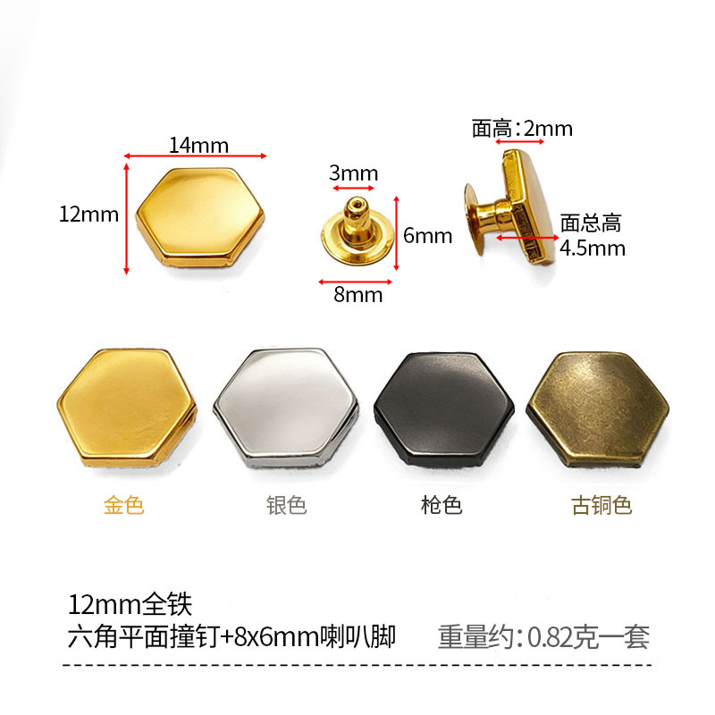 Taco plano hexagonal de hierro de 12 mm con un juego de patas acampanadas de 8x6 mm