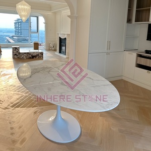 Sang Trọng Bằng Đá Cẩm Thạch Trắng Đá Tự Nhiên Statuario Tulip Bảng Hiện Đại Trung Tâm Cho Nhà Khách Sạn Căn Hộ Hình Bầu Dục Bàn Ăn - Product Image 3