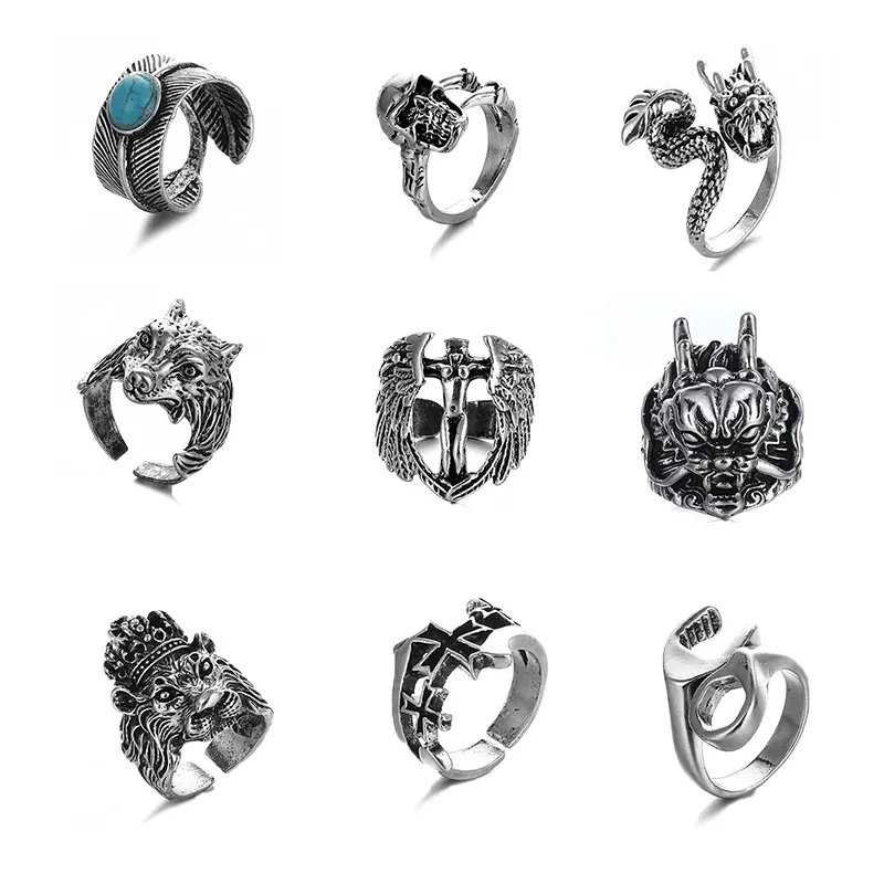 Mode dominierende gotische Tierring verstellbare Rock Punk Damen Hip Hop Vintage Gothic Ring Edelstahl Schädel ringe für Frauen