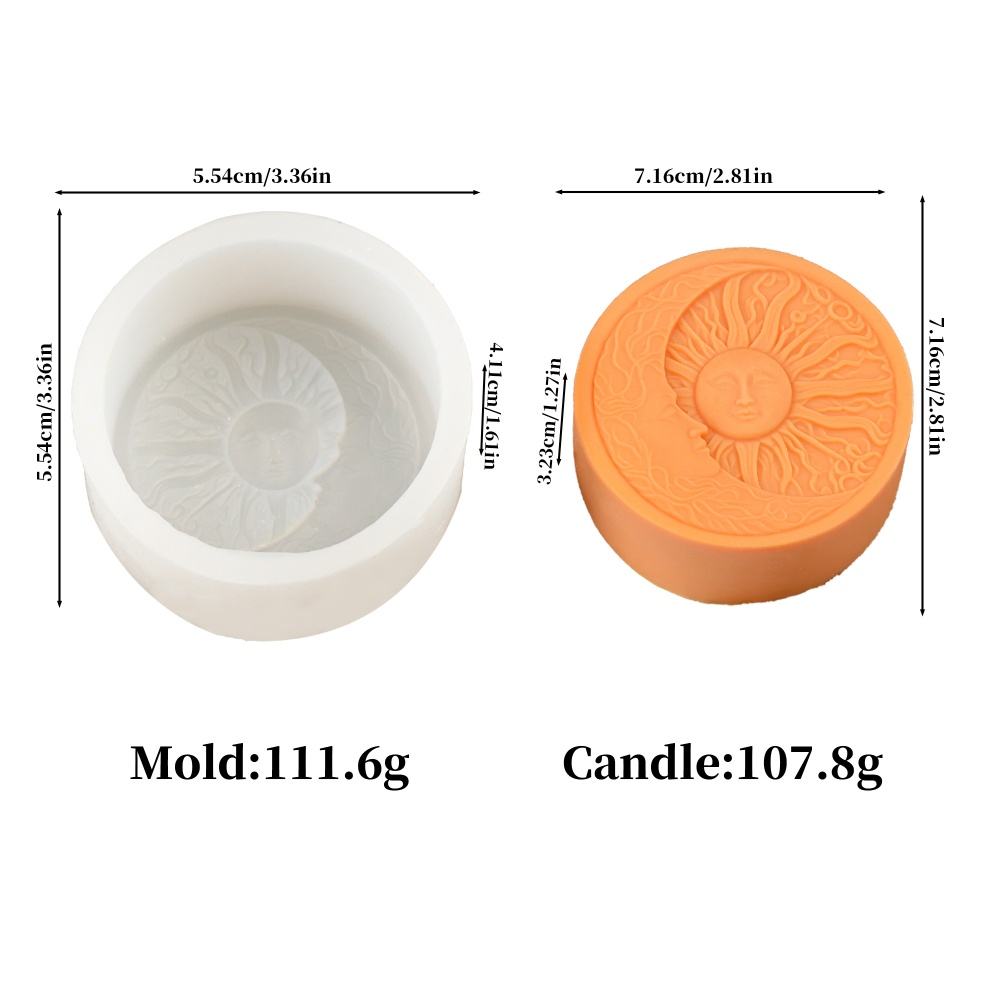 Moule à savon circulaire en résine, motif soleil et lune.