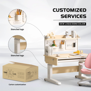 Ahşap çocuk yüksekliği ayarlanabilir çok fonksiyonlu çocuk çalışma masası sandalye kitaplık ile çocuklar için ergonomik çalışma masası - Product Image 6
