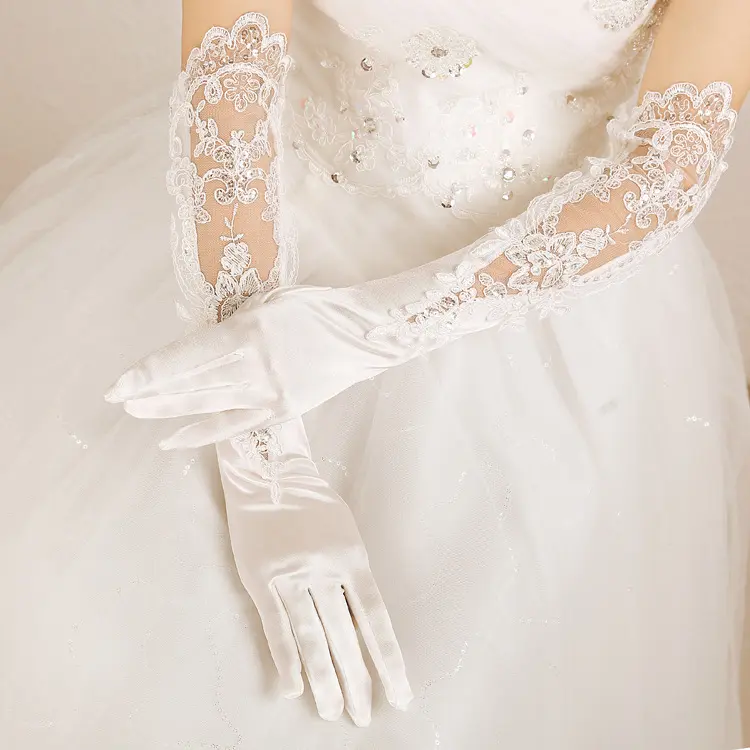 Gants en dentelle cousus à la main, 10 pièces, pour robe de mariée, longs, en diamant, avec perles cousues à la main