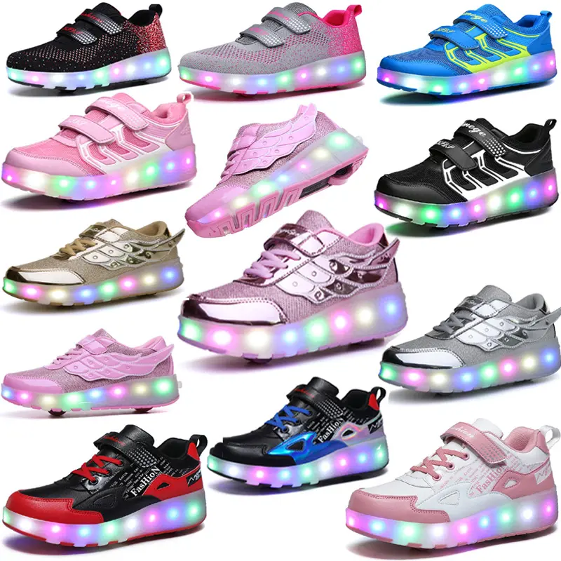 Adjustable Kids LED Lights Children Roller Skate with Wheels Glowing Boys Girls Running Rollerskate Shoes