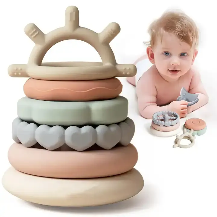 Bebê Empilhamento Montessori Brinquedos para Criança Silicone Classificação & Brinquedos Sensoriais Cor Reconhecimento Empilhador Brinquedo