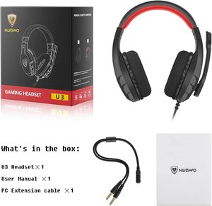 NUBWO U3 Gaming Headset mit Mikrofon, kabel gebundener Over-Ear-Gaming-Kopfhörer mit Mikrofon Clear Call, Leicht gewicht und Inline-Steuerung-Rot