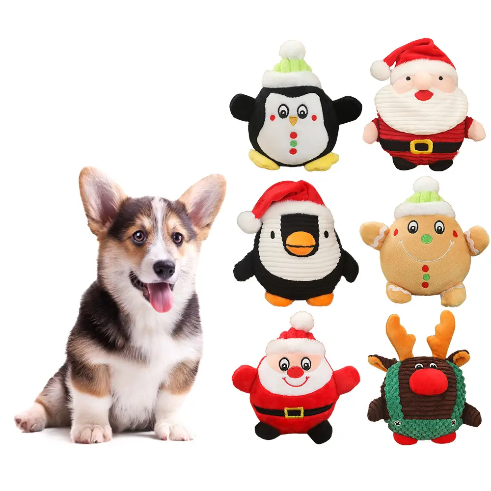 Toptan köpek peluş oyuncaklar Pet hediyeler özel şekil noel baba noel köpek Squeaker çiğnemek oyuncaklar