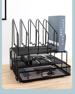 Multi-tier Metal Desktop <strong>File</strong> Rack for Storing and Organizing Office Supplies Featuring a Drawer-style <strong>File</strong> Storage Compartment - Product Image 5