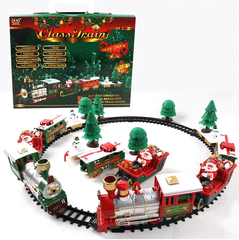 ライトとサウンドがセットされたクリスマストレインおもちゃ鉄道クリスマストレインギフトアセンブリカーは子供のための教育玩具を追跡します