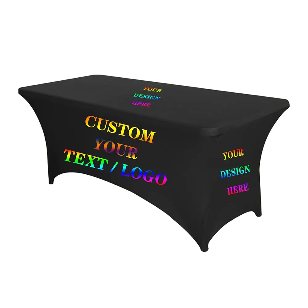 Table Cloth Tablecloth with Logo Text, Stretch Spandex Tablecloth Cartoon Christmas Square Custom Personalized Stretch Spandex