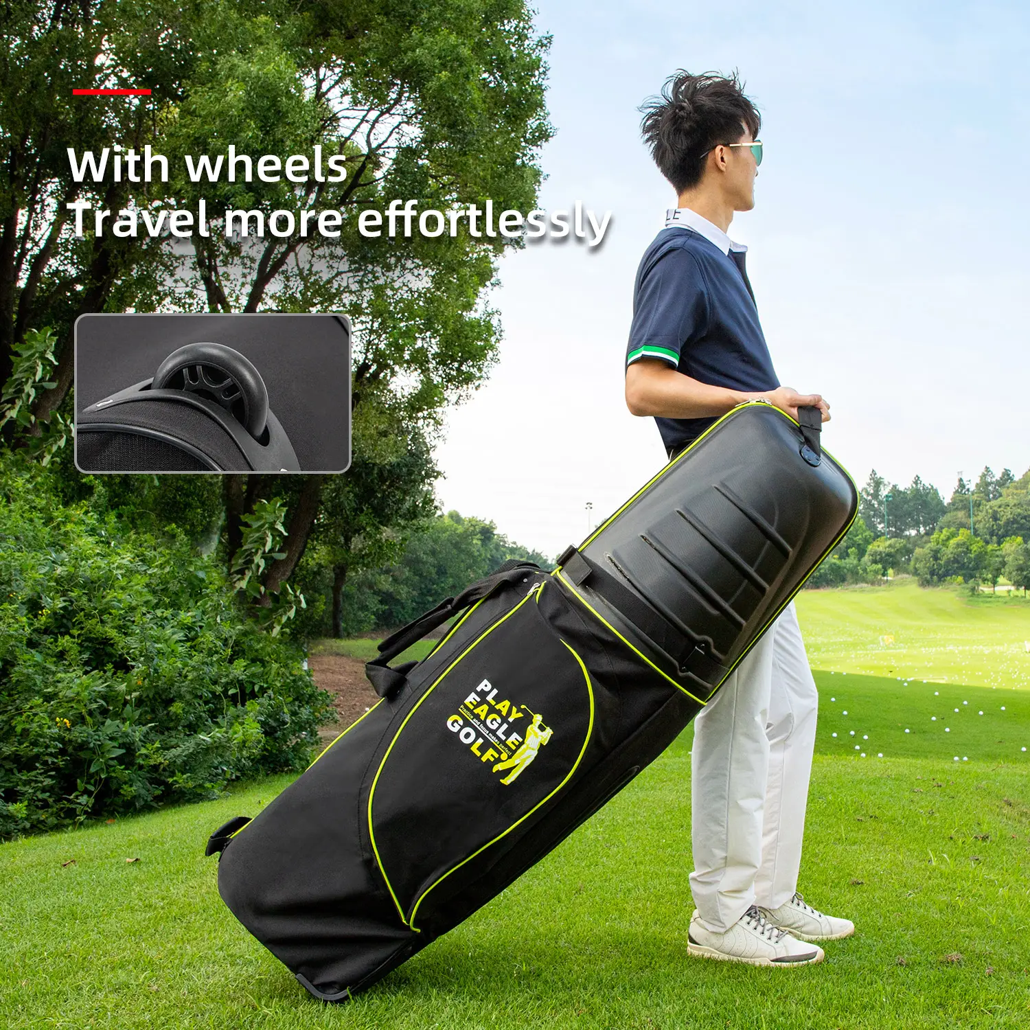 PLAYEAGLE एबीएस हार्ड प्रकरण टिकाऊ गोल्फ बैग कवर पहिया के साथ सबसे गोल्फ बैग गोल्फ यात्रा बैग फिट बैठता है
