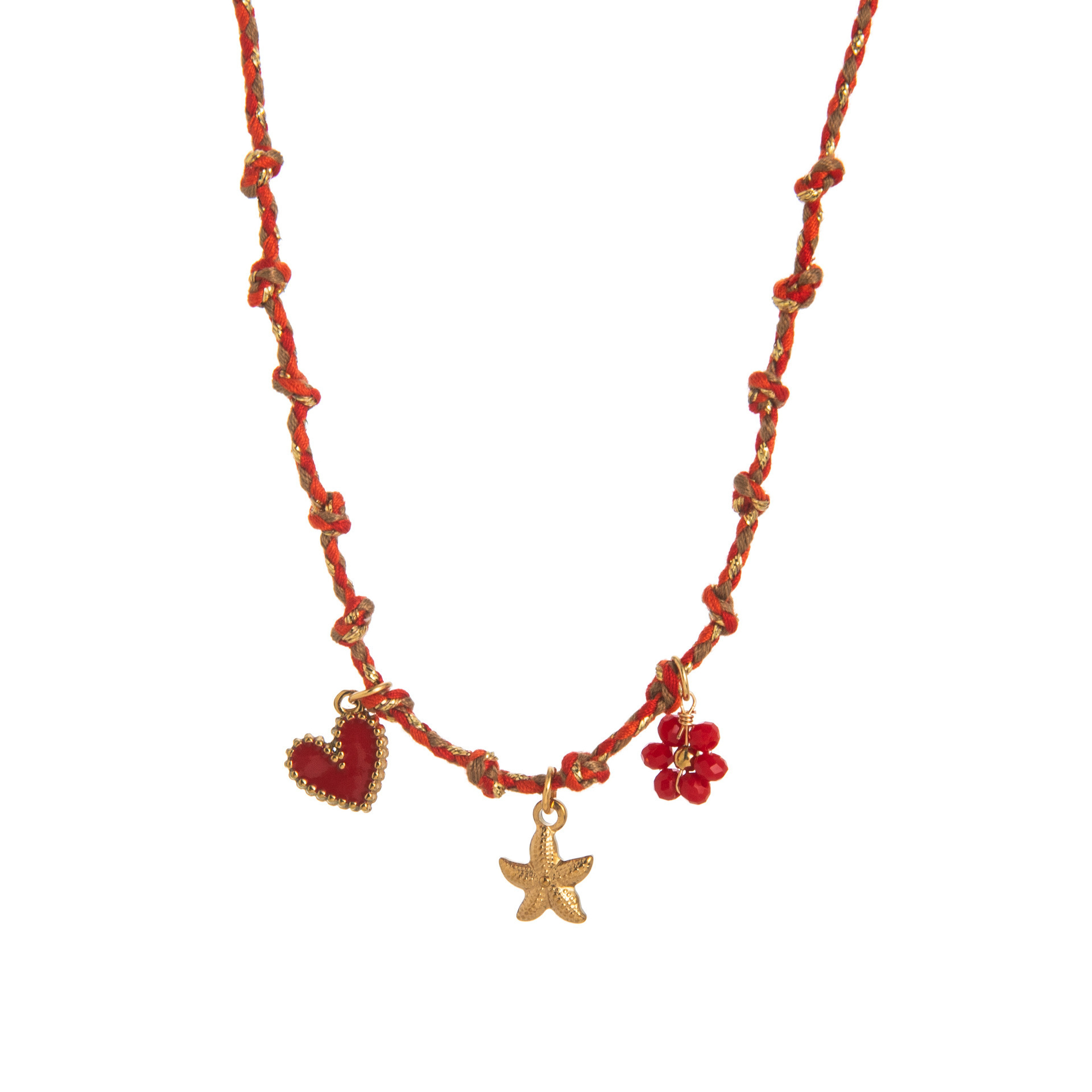 Collar de cuerda roja con estrella de mar.