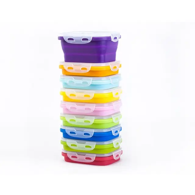 Hot Sale 350ml Foldable Portable Microwaveable Food Storage Containers Collapsible Silicone Bento Lunch Boxes For Kids Students
