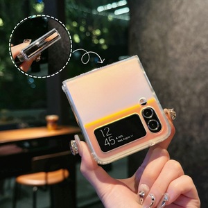 Çift tonlu degrade Galaxy Z manyetik halka ile Flip Case-Z Flip serisi için parlak şeffaf kapak ve tam kenar koruma