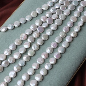 High Gloss 10 mm Coin Shape Baroque Button Natural Freshwater Pearl String High Jewelry Accessory Material