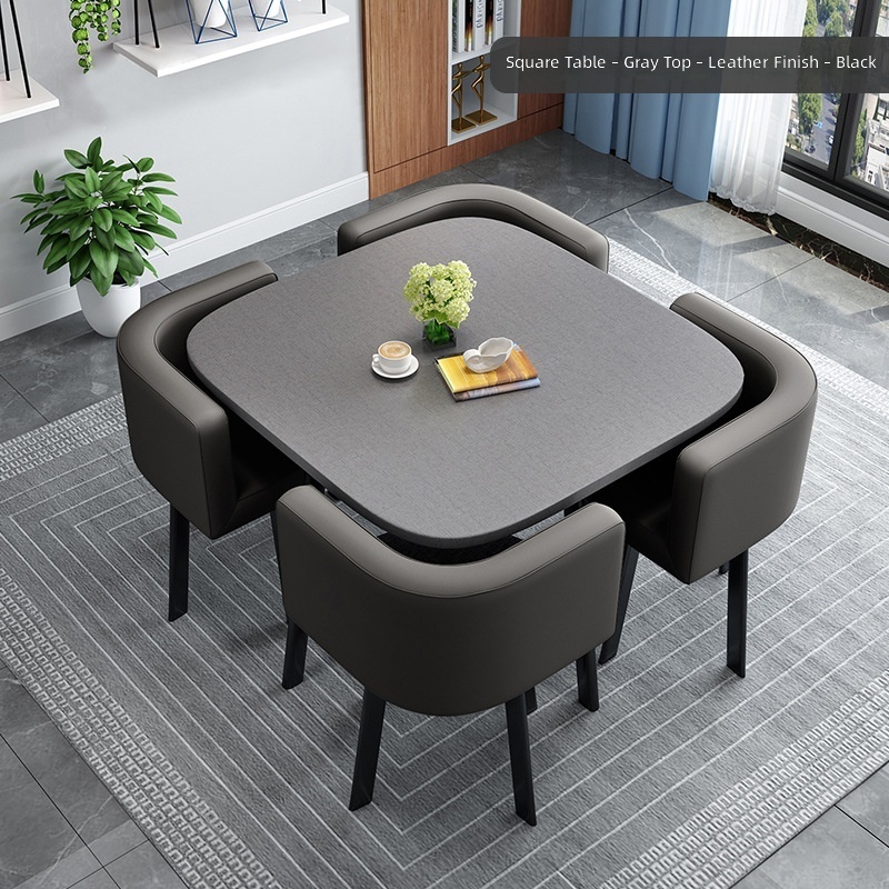 Mesa cuadrada gris de 80 cm - Cuero negro