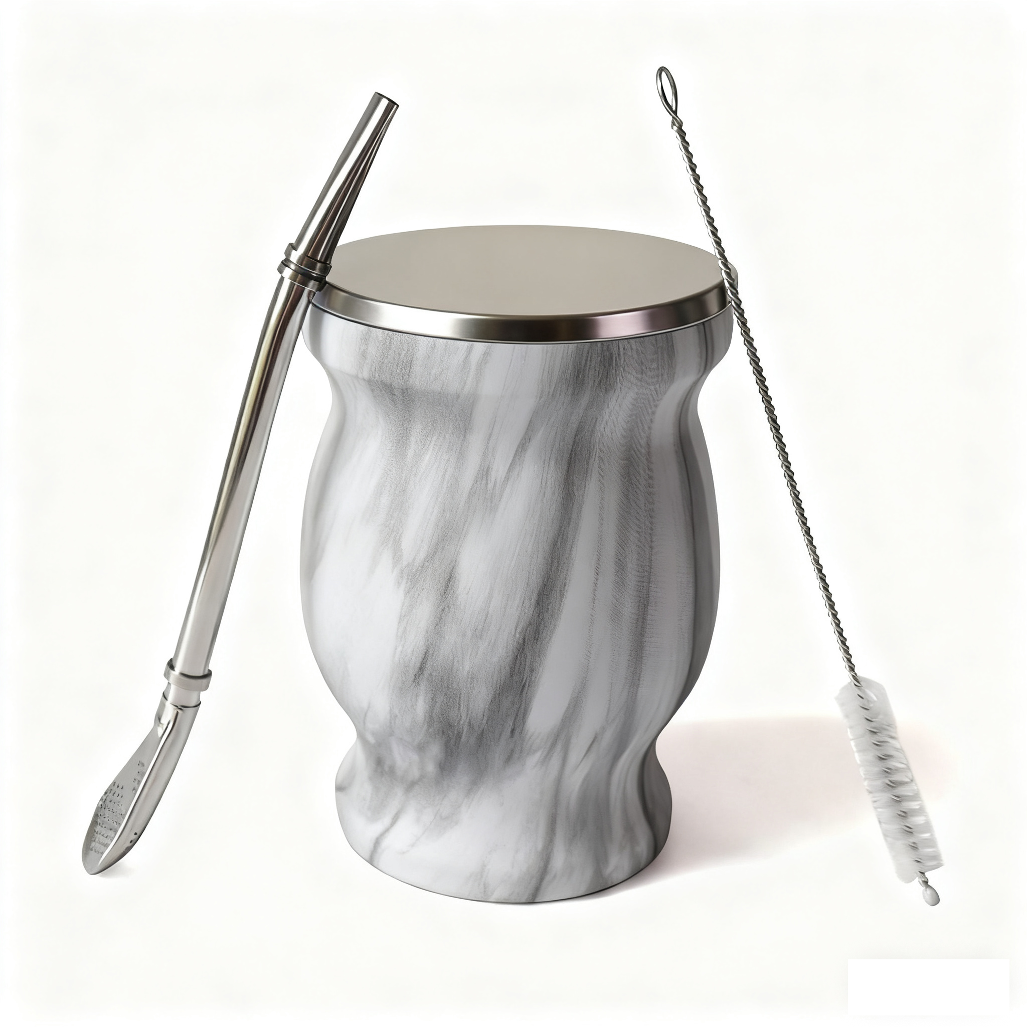 Marbre + cuillère paille + brosse + paille plate