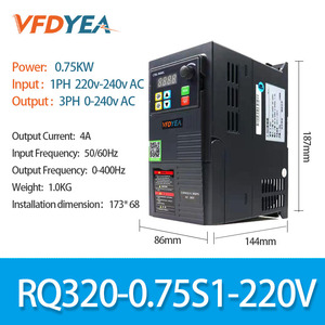 Alta calidad 1PH/3PH a 3PH Entrada monofásica Salida trifásica 0.75KW 1HP Inversor VFD para accionamiento de motor