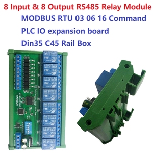 Módulo de relé Modbus RTU, Caja de carril UART RS485, tablero de interruptor de Control, CC de 12V, 24V, 8 entradas y 8 salidas DIN35 C45 - Product Image 4