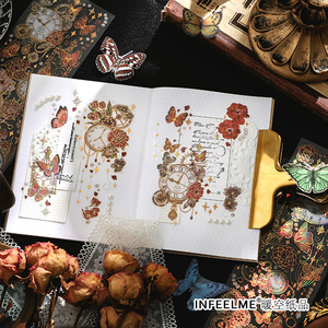 Infeel bana 3D altın bronzlaşmaya PET karalama defteri çıkartmalar dizüstü DIY Vintage çiçek el hesabı için çıkartma - Product Image 4