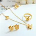 18K Gold Plated Stainless Steel Butterfly Charm Necklace Earrings Rings Jewelry Sets for Women Gifts
