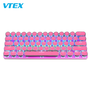 Teclado redondo y duradero de fábrica, teclado rosa con efecto de luz RGB, 61 teclas, USB para videojuegos - Product Image 3