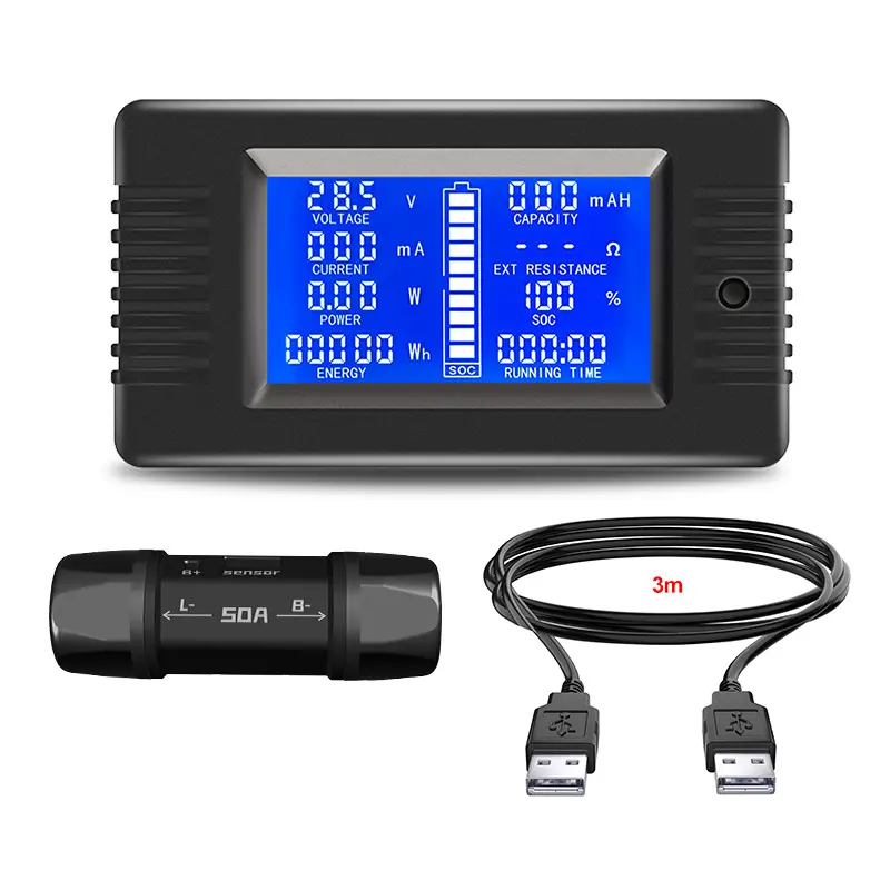 PZEM-015 3m penguji baterai Digital USB 0-200v 50A DC 12V pengukur ampere Voltmeter Power Energy Watt Meter pengukur kapasitas baterai