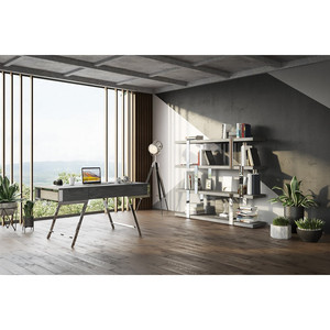 HMS 63 Gray Silver Wooden Writing Desk with <strong>Three</strong> Drawers Portable Foldable <strong>Computer</strong> <strong>Table</strong> with Shelf <strong>for</strong> Office Use in Hotels - Product Image 5
