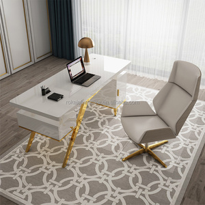 Juego de escritorio y silla de oficina de diseño simple, laca dorada de acero inoxidable, escritorio y silla para el hogar, muebles de oficina, escritorio de ordenador Boss - Product Image 5