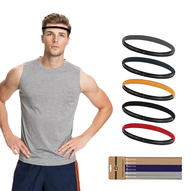 Custom Non Slip Basketball Run Head Band Silicone Yoga Gym Thin Elastic Men Sweatband Sport Headband