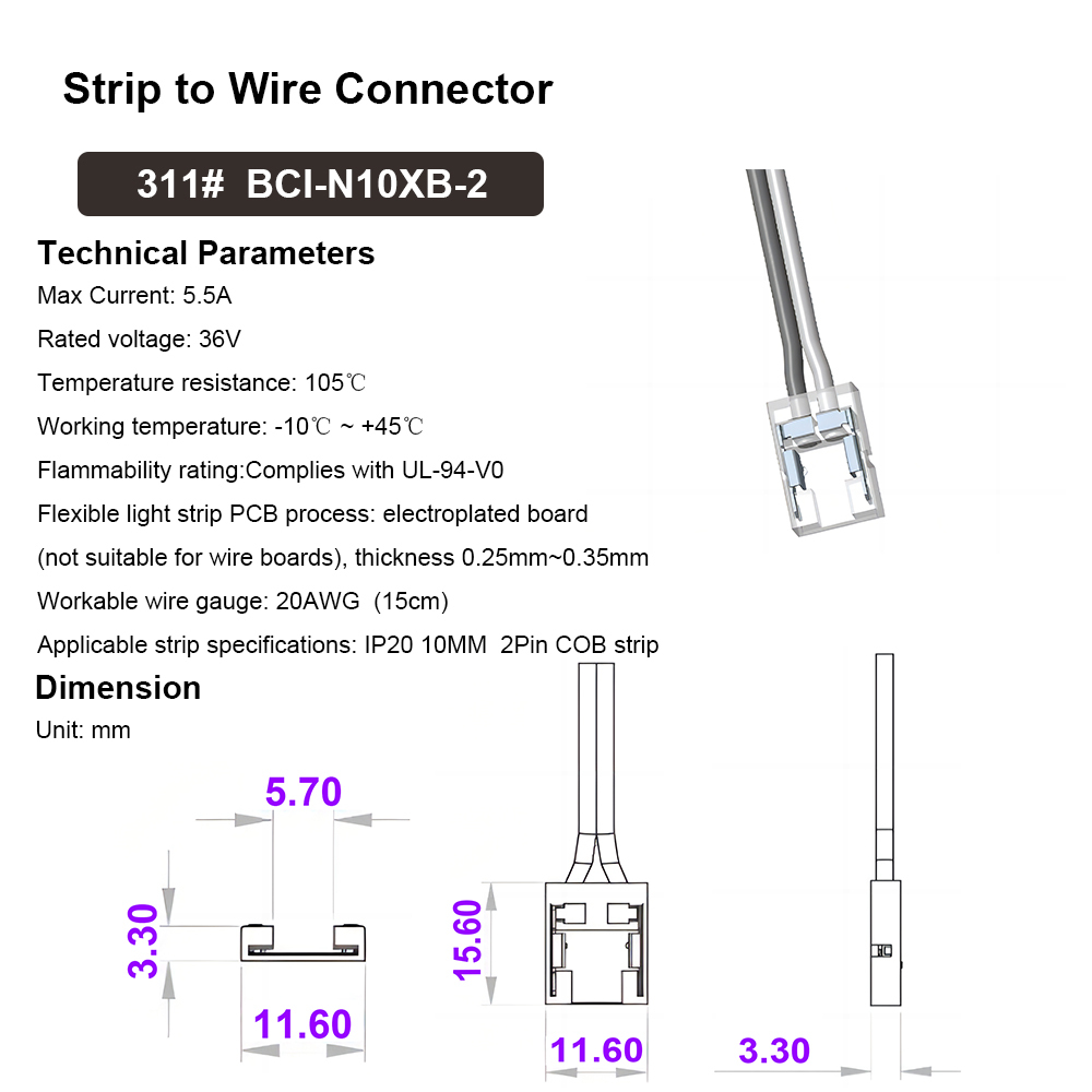 311# 10mm 2Pin Strip to Wire