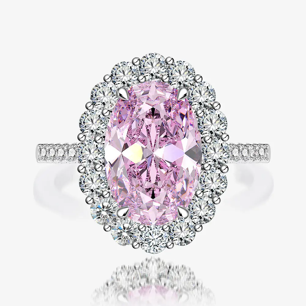 Nupcial rosa amarillo carbono laboratorio diamante hielo Zirconia compromiso boda banda anillo 925 joyería de plata esterlina para mujeres