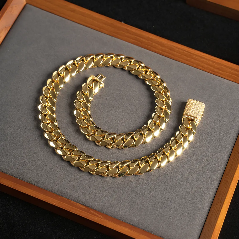 الجملة الهيب هوب الذهب الكوبية سلسلة قلادة مثلج سلاسل حلقات كوبية مجوهرات من صلب لا يصدأ للرجال