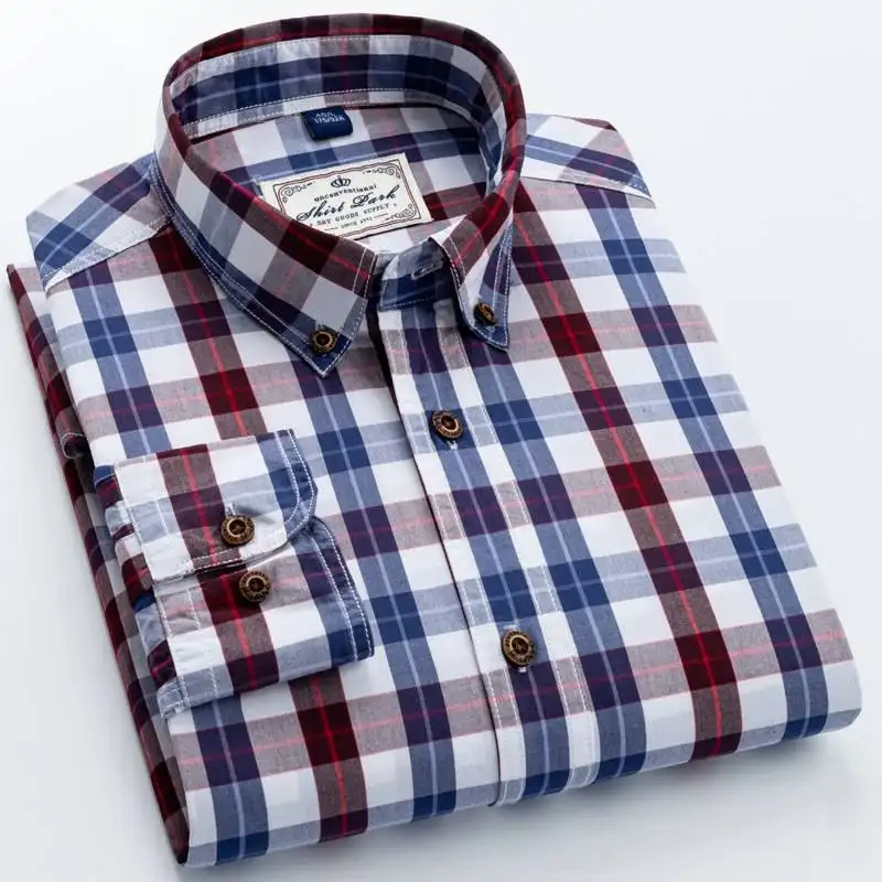 Camisa de mangas compridas masculina, logotipo personalizado, xadrez, 100% algodão, de mangas longas, em massa