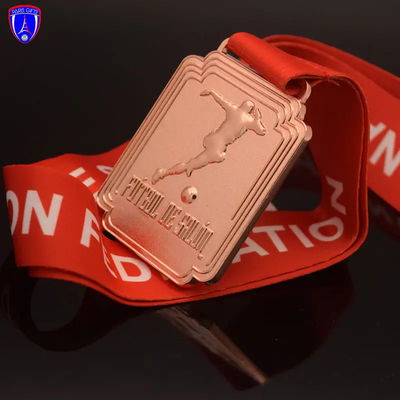 Medalla de fútbol 3d personalizada, medalla de fútbol brillante, exposición de Francia, bronce