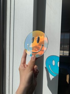 高端时尚彩虹亚克力微笑杯垫圆形快乐悲伤面孔饮料杯垫E moji Iridescence Lcuite杯垫 - Product Image 5