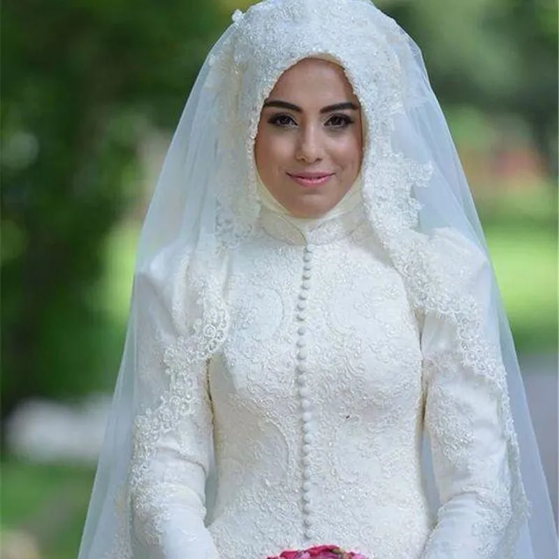 Abito classico per donne musulmane abiti da sposa Vintage da sposa abito in pizzo bianco