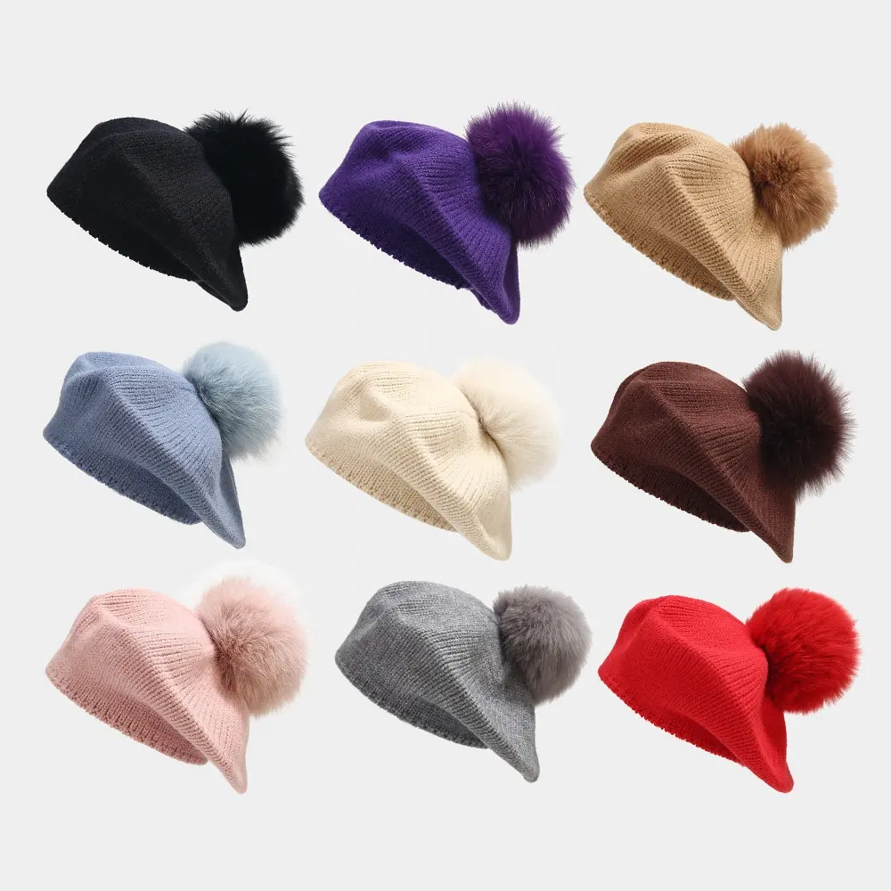 Béret tricoté WD-A729 Pom pour dames automne et hiver chapeau de peintre chaud en plein air en gros