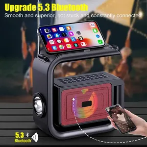 2024 xách tay Big g năng lượng mặt trời Powered ngoài trời hoạt động bass BT loa với FM Đài phát thanh đèn pin dây đeo vai - Product Image 4