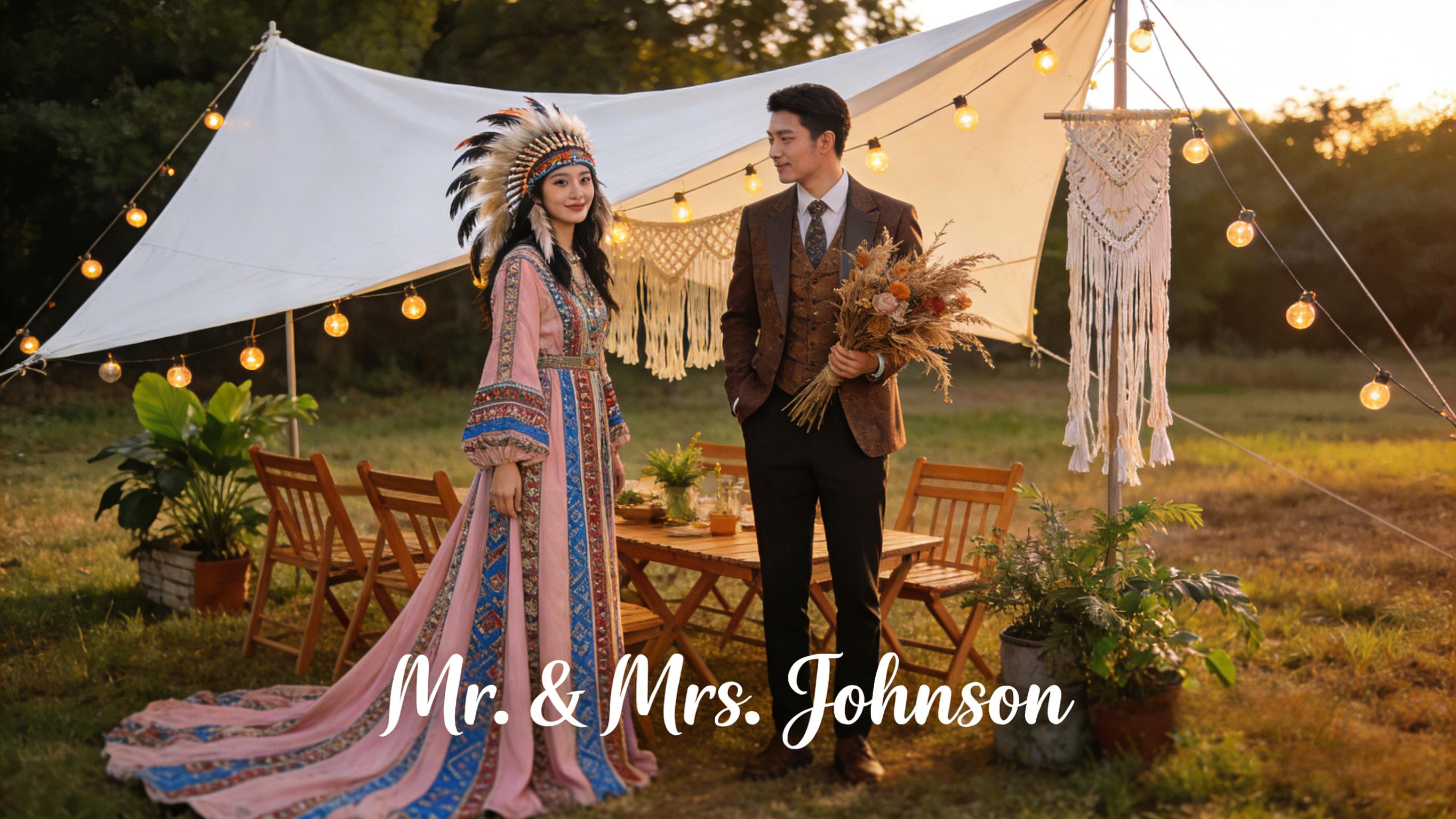 Mariage en tente bohème ethnique verte