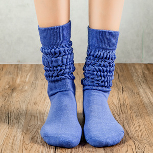 थोक रंगीन लंबी लड़कियों की महिलाओं के लिए कस्टम भारी स्लॉच वाली मोटी सूती घुटने के उच्च स्लॉच मोजे - Product Image 5