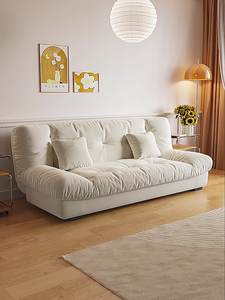 أريكة قماشية عصرية على شكل سحابة قابلة للطي مع ارتفاع قابل للتعديل، أريكة متعددة الأغراض لغرفة المعيشة بثلاثة مقاعد مستقيمة بلون بيج - Product Image 2