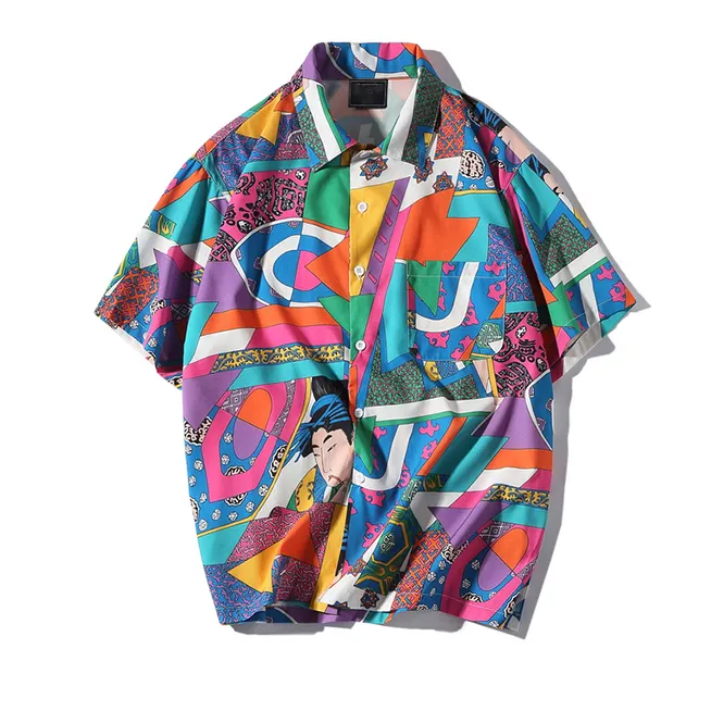 Ukiyoe-Camisa de manga corta para hombre, ropa informal de Hip-Hop, camisetas hawaianas suaves a la moda de verano