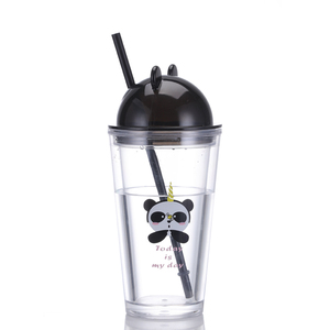 Sevimli ayı kulak şekli kapak tumbler, inci dondurucu pipetli bardak ve jel, buzlu çay bardağı