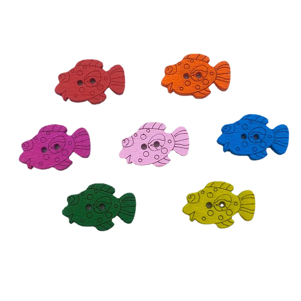 Bottoni in legno di pesce stampati a colori 22*14mm maglione fai da te per bambini decorato 100/confezione