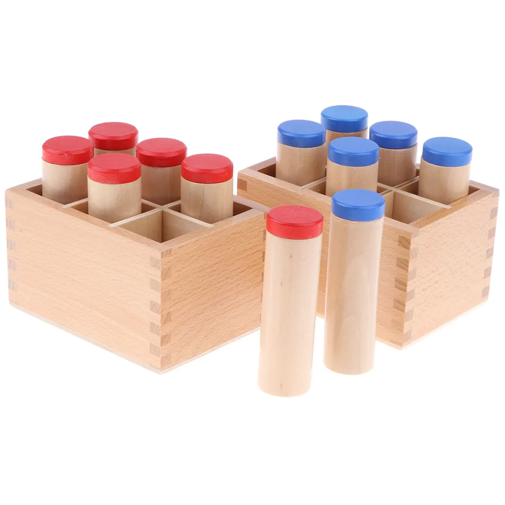 Caixa de madeira montessori para ensino, kit de auxílio para ensino-12 peças com cilindros de som, brinquedo educativo para crianças
