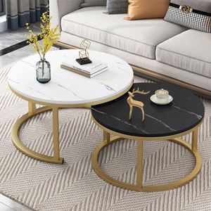 Contemporary Round Nesting Bent Black Gold Metal Side Glass Marble Stone Mdf Wood Coffee <strong>Table</strong> Nest of <strong>3</strong> <strong>Table</strong> <strong>Set</strong> Nesting <strong>Table</strong> - Product Image 3