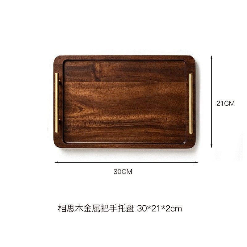 ถาดไม้ Acacia พร้อมหูหิ้วโลหะ ขนาด 30*21*2 ซม.