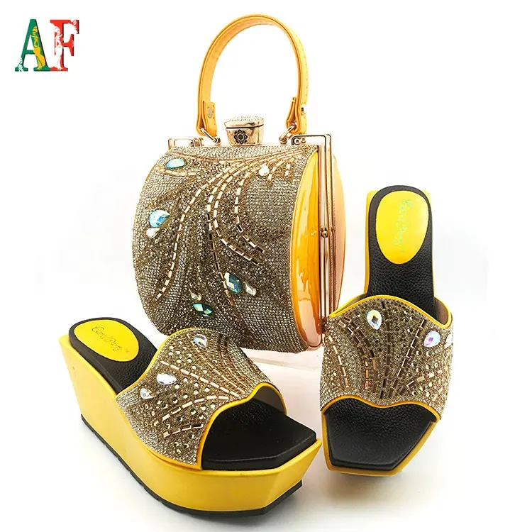 Fushia ladies shoes and bag set women party dress shoes and bags sandals with beads and stones